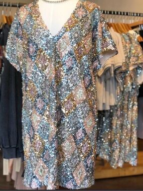 By Together Multicolor Sequin Diamond-Pattern Mini Dress